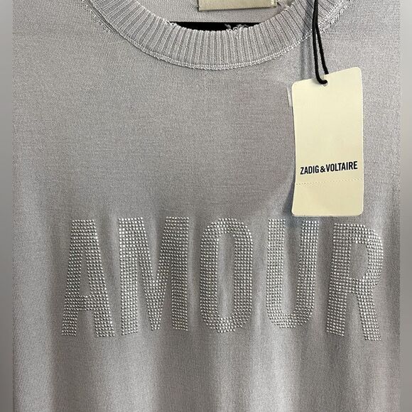Zadig & Voltaire Gaby Amour grey Sweater with studded bling. NWT. Large - Picture 3 of 12